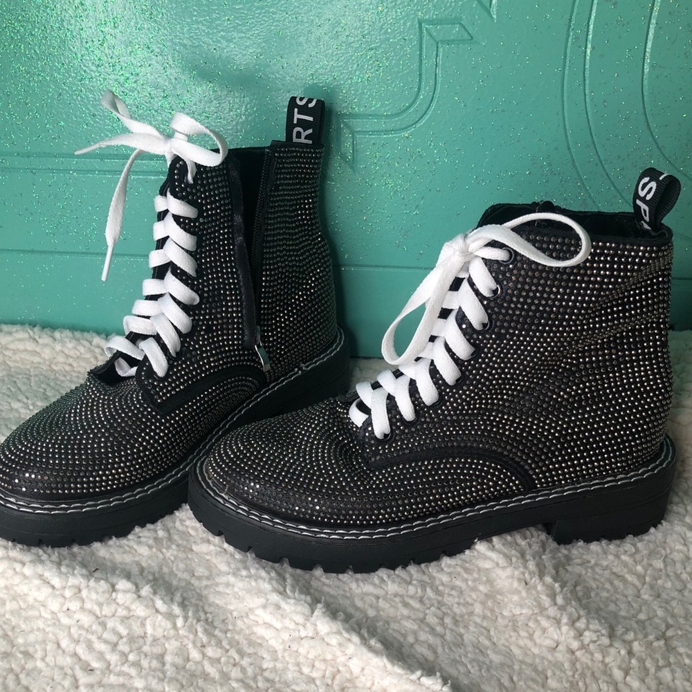 Bedazzled Sequin Combat Boots Bling rhinestone